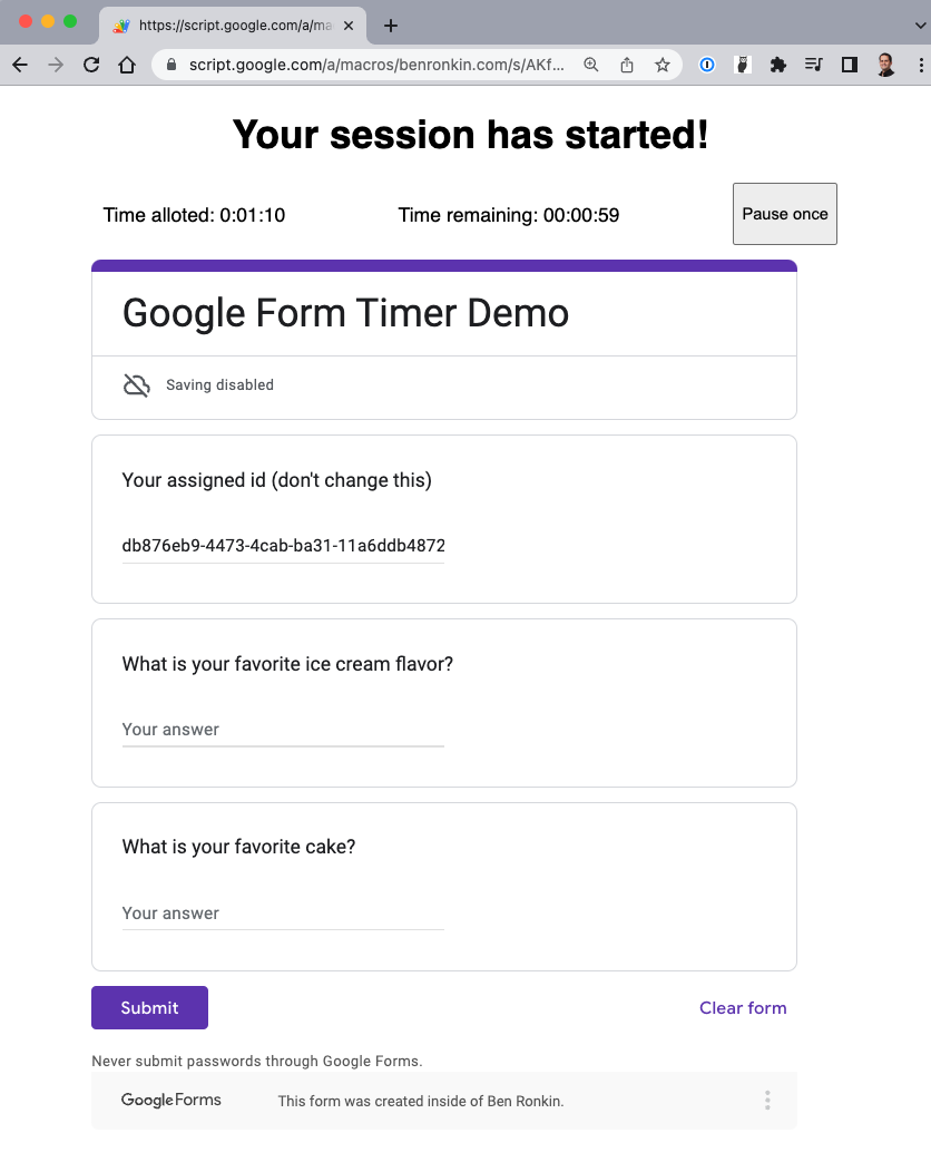 Google Form timer webapp