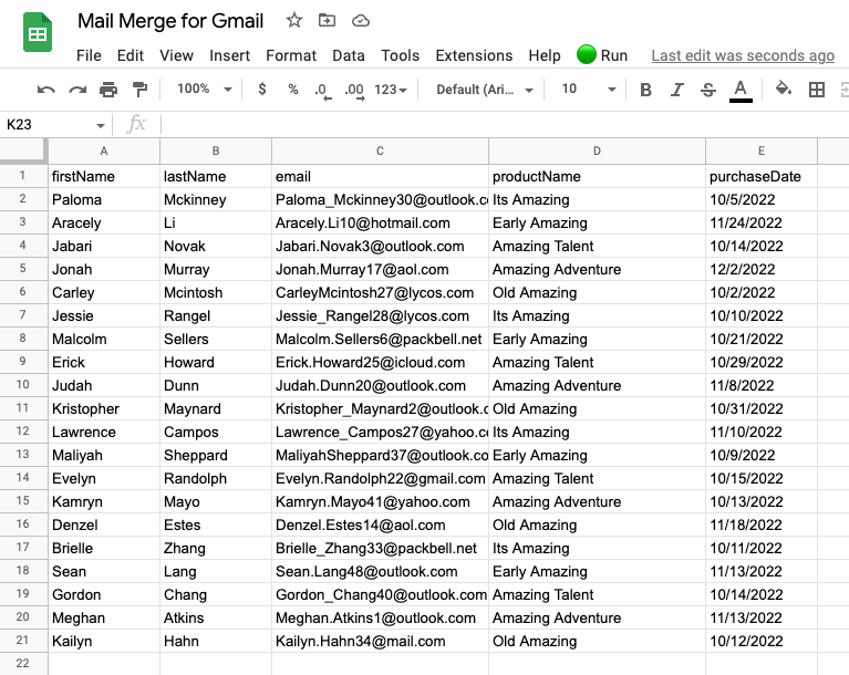Mail merge recipient list